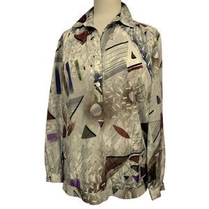 Helen Fabrikant Vintage Geo Abstract Print Pullover LS Blouse Multicolor Sz 12